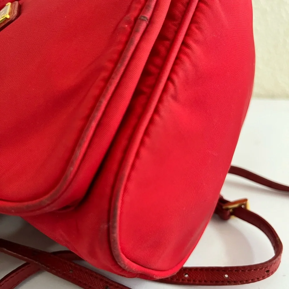 Prada Red Nylon Drawstring Crossbody Bucket Bag with Gold Hardware - Picture 8 of 16